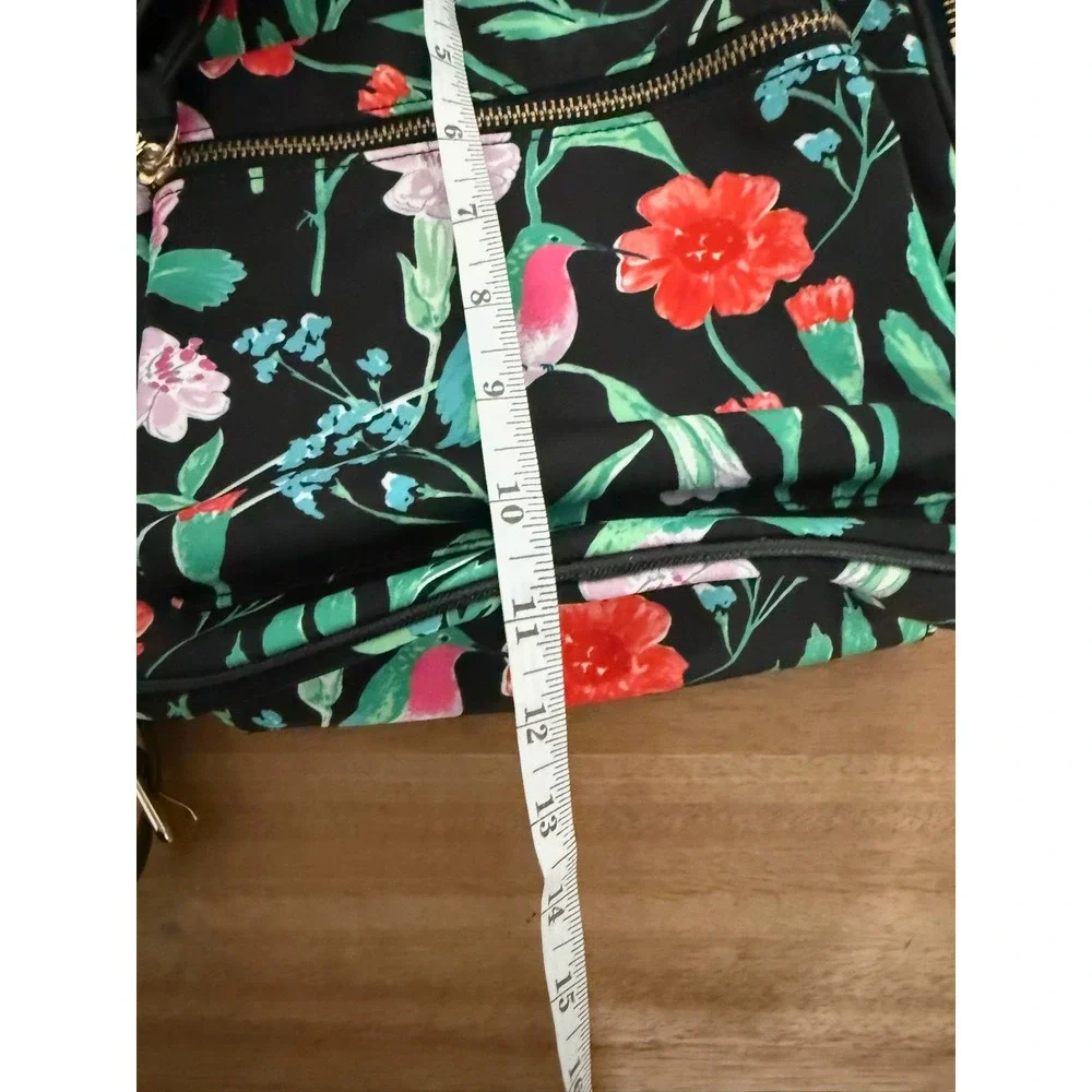Kate Spade Chelsea Hummingbird Floral Black Nylon Backpack Bag